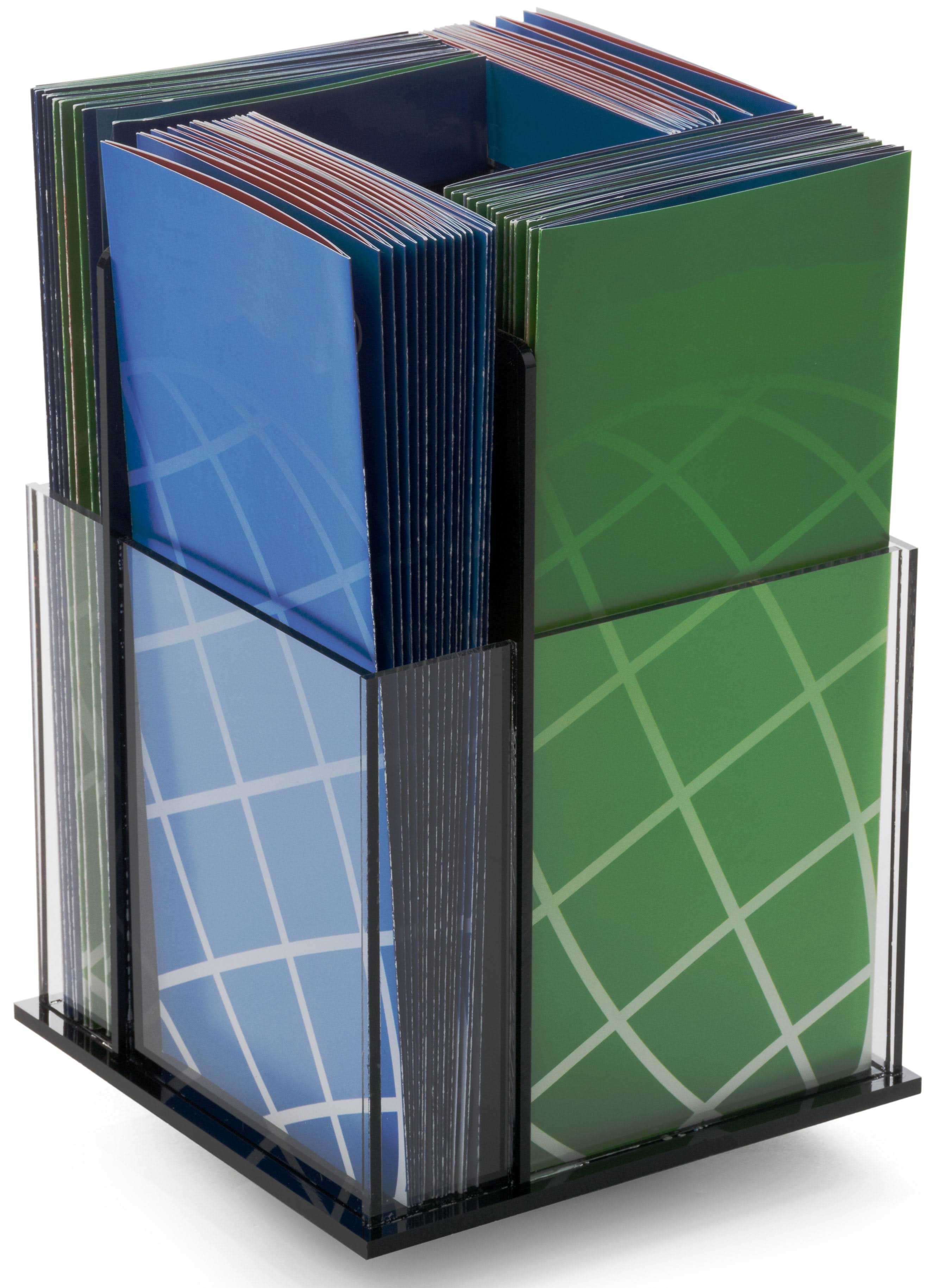 Rotating Literature Holder with 4 Pockets for 4x9 Brochures, 360 Degree Rotating - Black, Clear Plexiglas (tt4)