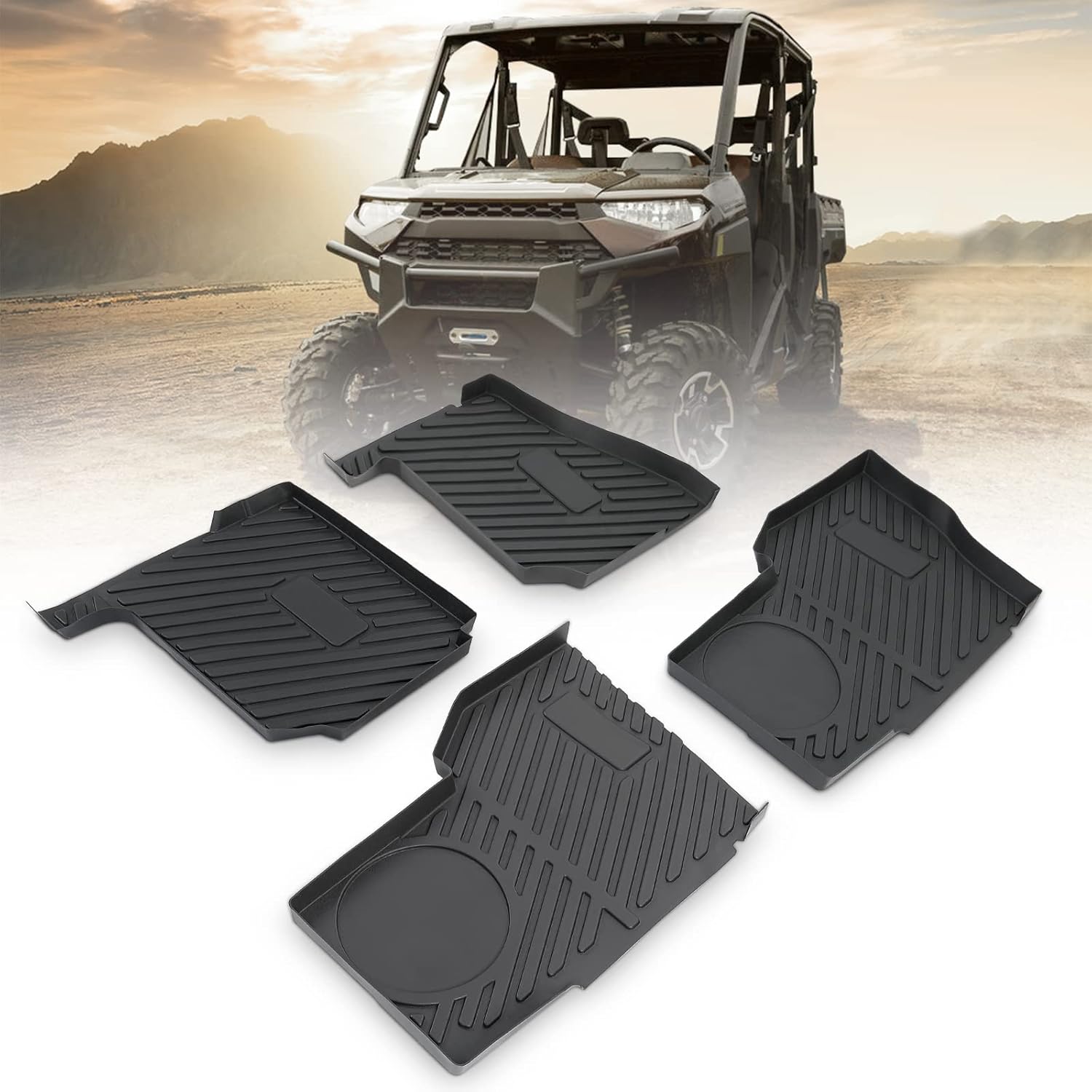 4pcs Ranger 1000 XP Crew Floor Mats, kemimoto TPE UTV Floor Mat Anti-Slip Front & Rear Floor Liner Compatible with Polaris Ranger Crew XP 1000 2017 2018 2019 2020 2021 2022 Accessories Slush Mat Set