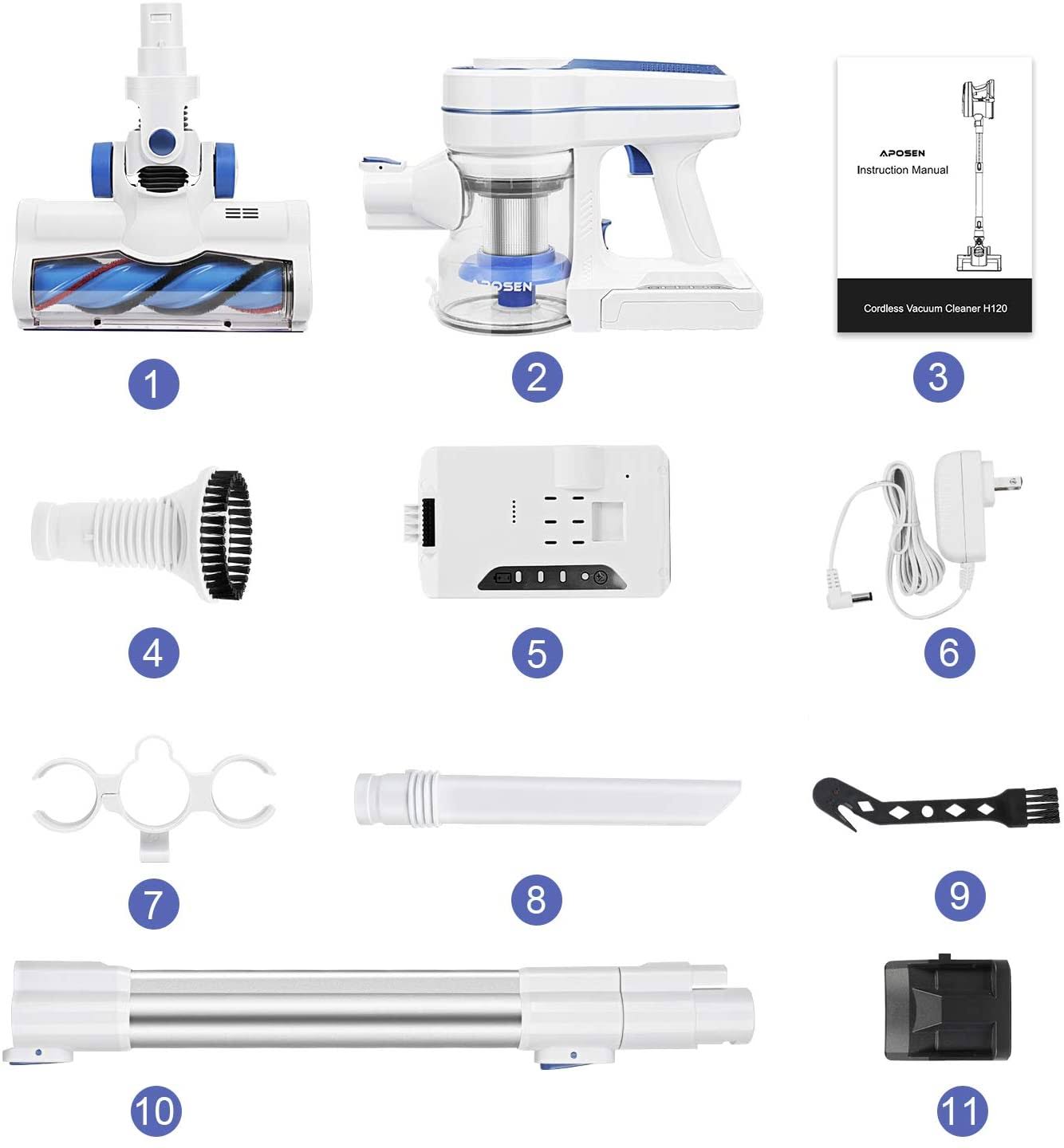 Aposen Cordless Vacuum Cleaner, Upgraded Powerful Suction 4 in 1 Stick Vacuum Cleaner 35min-Running Detachable Battery, 1.2L Lar