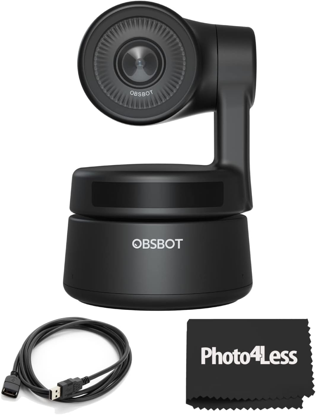 OBSBOT Tiny Full HD AI-Powered PTZ Webcam with Built-in Dual Microphones + USB Extension Cable (6.6ft) Black