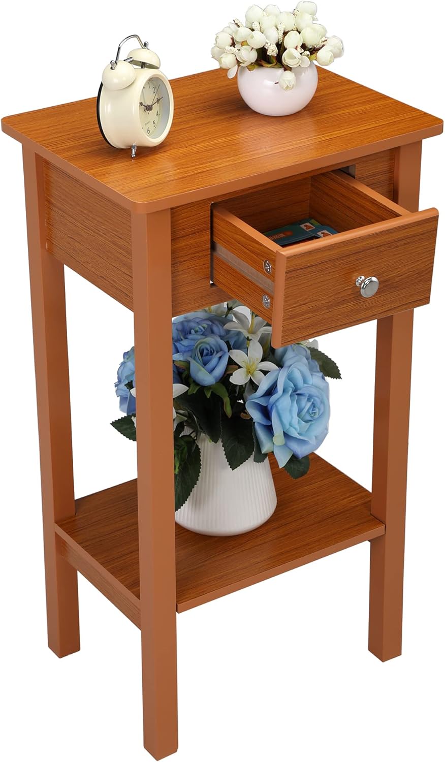 2-Tier Bedrooms Nightstand with Drawers,Compact Bedside Table with Storage,White