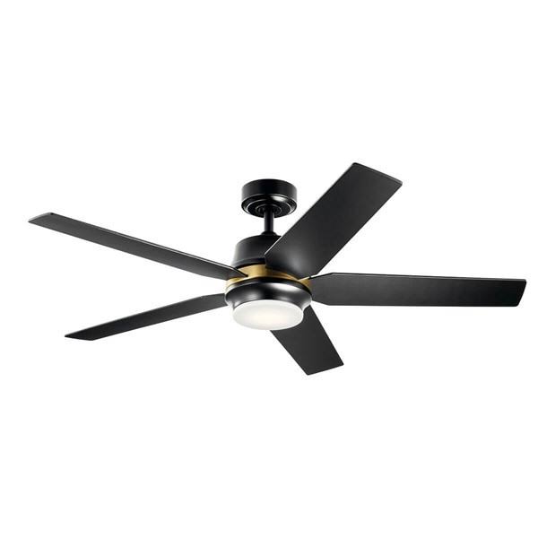 52 inch Ceiling Fan with Light Kit Satin Black Finish with Satin Black/Silver Blade Finish with Etched Cased Opal Glass - 147-Be