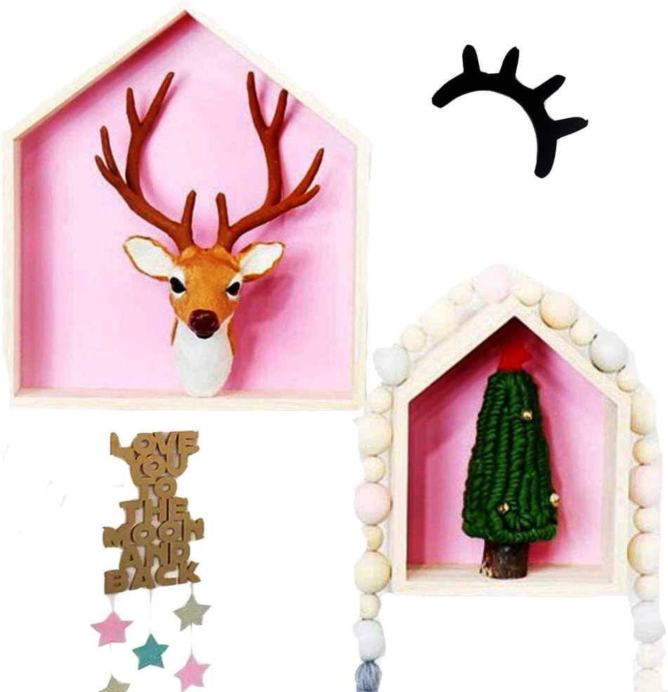 Leisuretime Wall Floating Shelf, House Shape Wall Storage Shelf Wooden Display Hanging Shelving Children's Room Decoration (White) Pack of 2