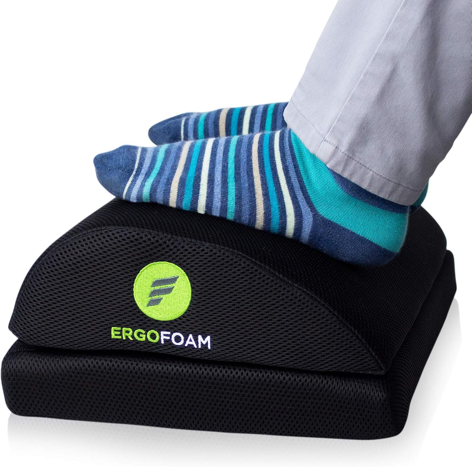 ErgoFoam Adjustable Foot Rest for Added Height (Mesh) - Orthopedic Teardrop Design - Large Premium Under Desk Foot Rest - Most Comfortable Foot Rest Under Desk for Lumbar, Back, Knee Pain (Black) Pack of 2