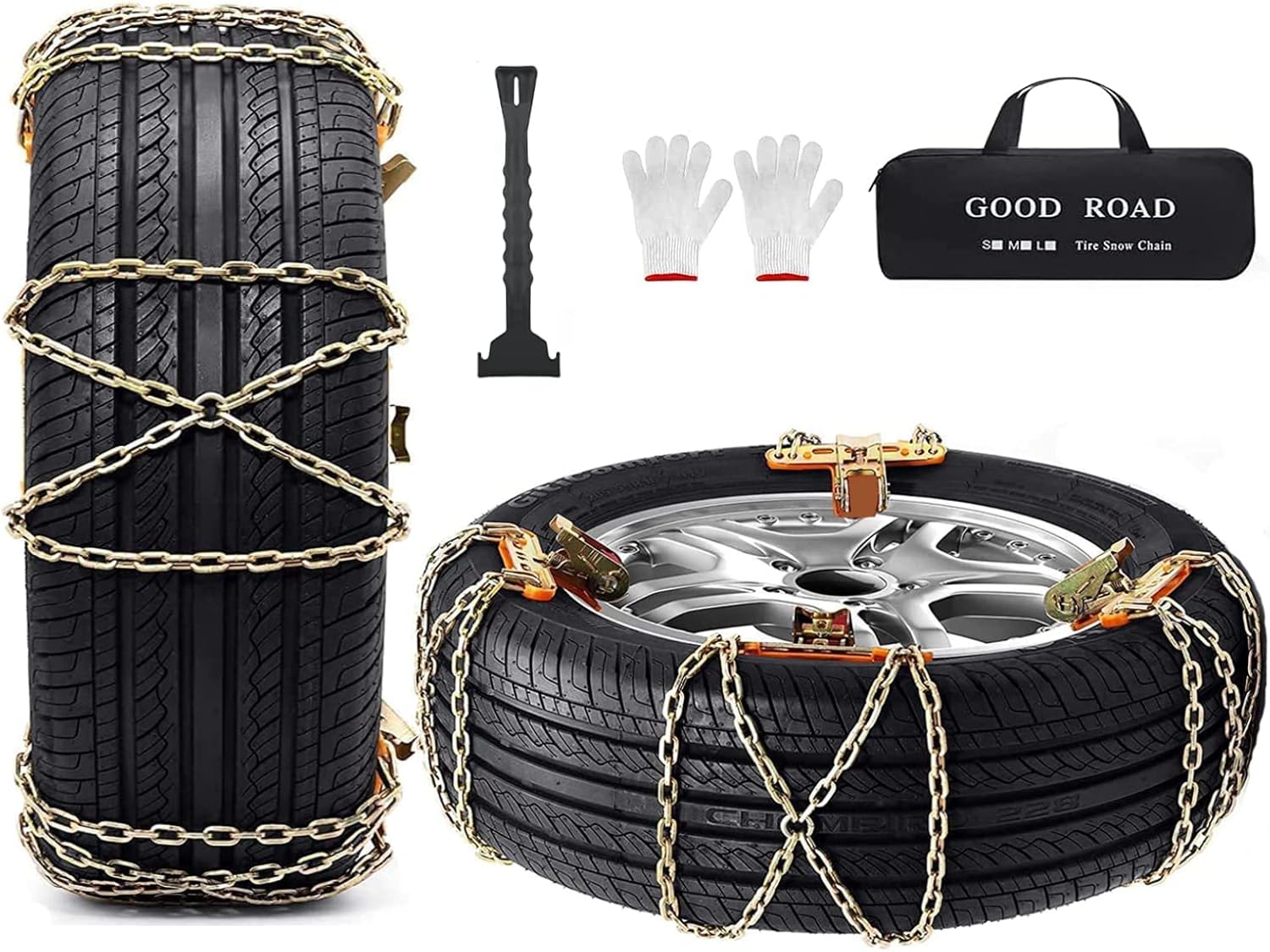 Snow Chains 8 Pack of Snow Tire Chains，Suitable for Family Cars, SUVs and Trucks with Tire Chains Adjustable and Durable, Tire Chain for Tire Width 205 215 225 235 245 255 265 275 405060 and More