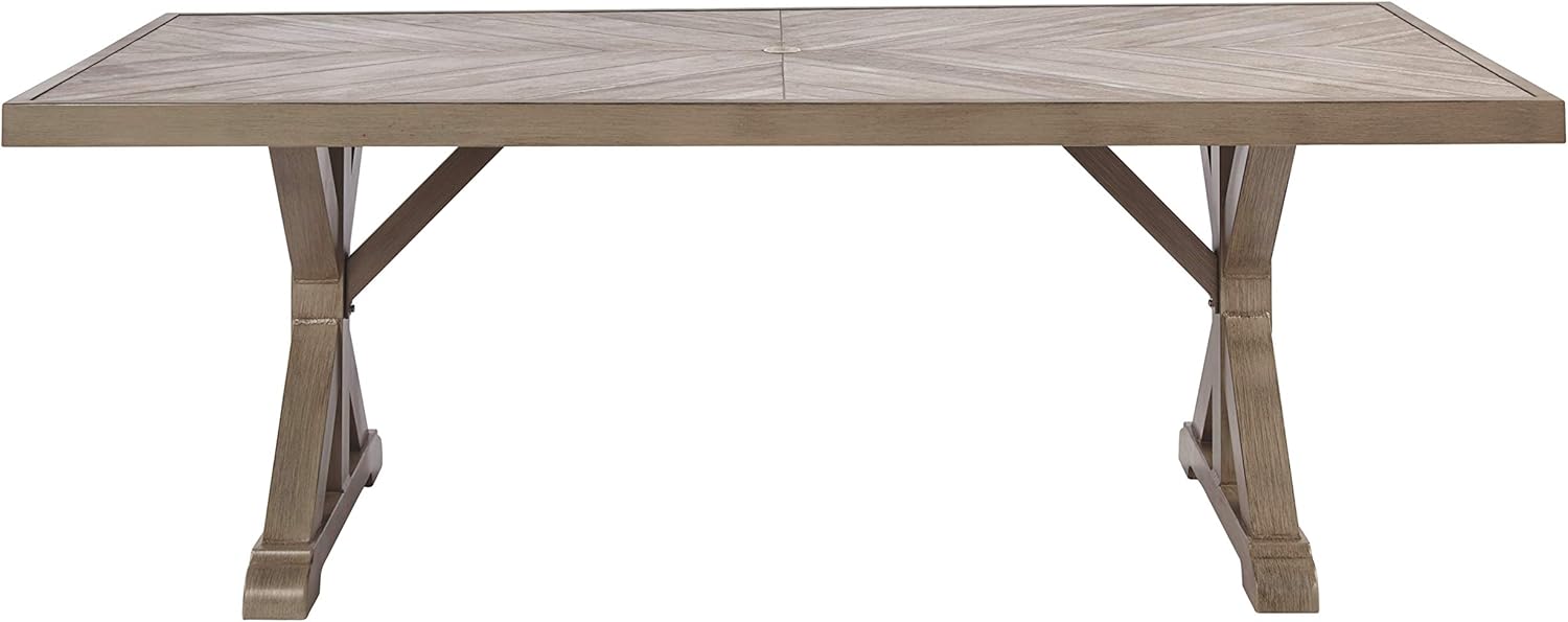 Signature Design by Ashley Beachcroft Modern Farmhouse Outdoor Dining Table with Porcelain Top, Beige