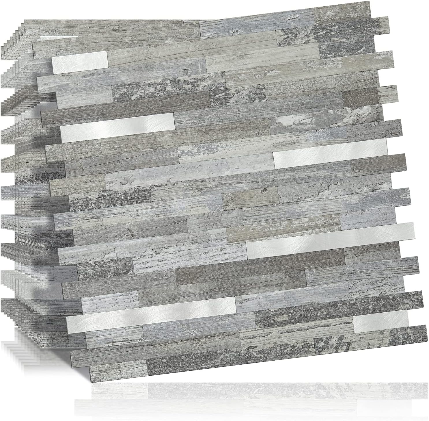 DICOFUN 10-Sheet Peel and Stick Backsplash Tile, Faux White Marble Look PVC Mixed Metal Stick on Backsplash Tiles for Kitchen, 9.4 sq.ft Pack of 2