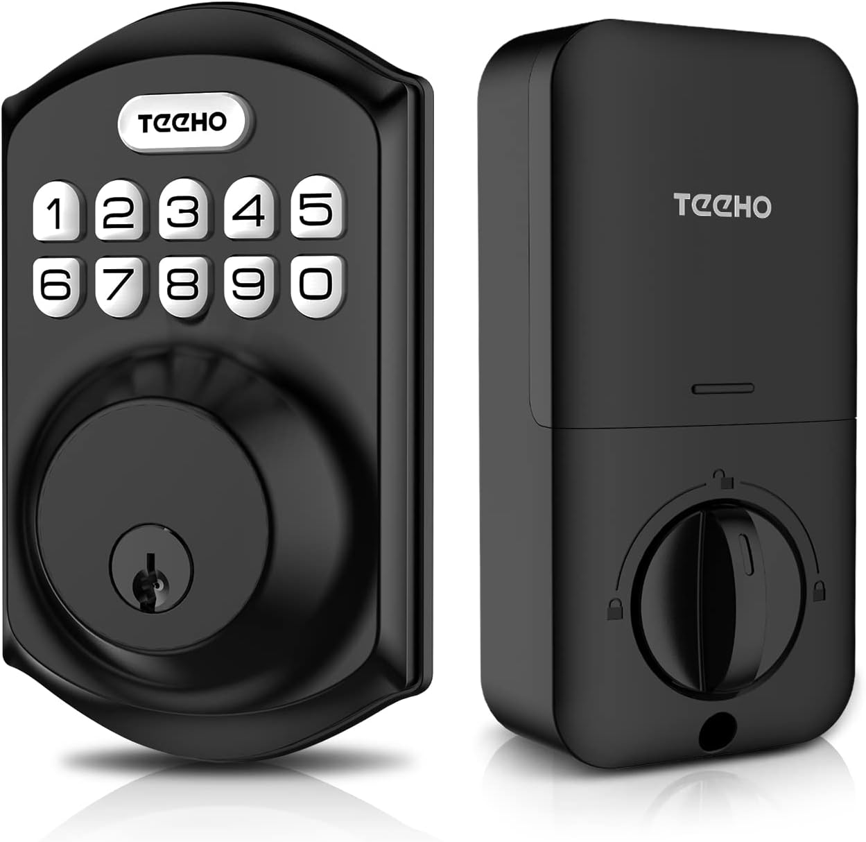 Keyless Entry Door Lock - TEEHO Electronic Keypad Deadbolt with Keypads - Keyed Entry - Anti-Peeping Password - IP65 Weatherproofing - Matte Black