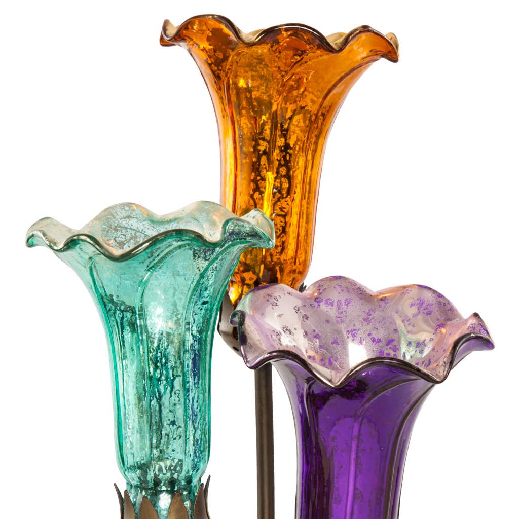 River of Goods 21 in. Mercury Glass 3 Lily Uplight Accent Lamp Purple/Teal/Amber