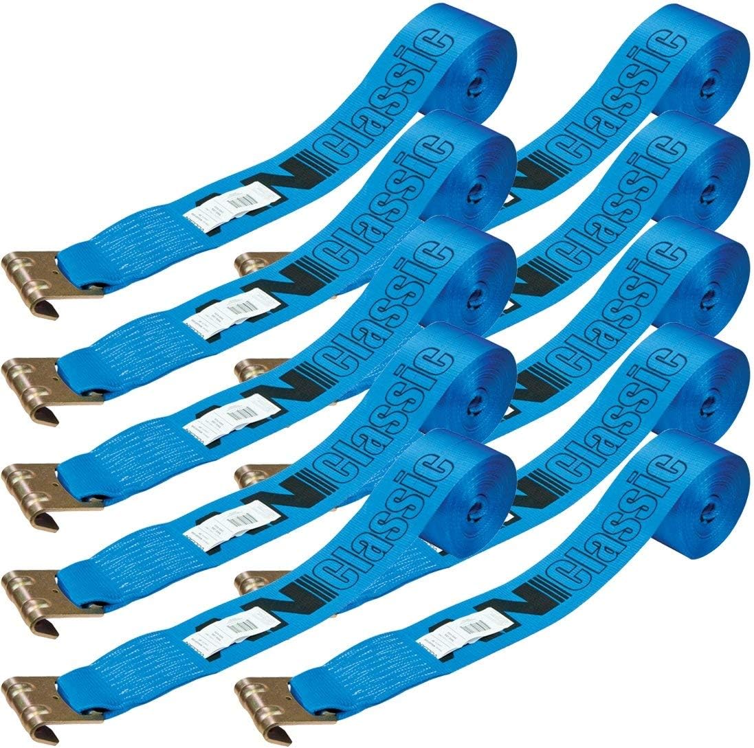 VULCAN Winch Strap with Flat Hook - 4 Inch x 30 Foot, 10 Pack - Classic Blue - 5,000 Pound Safe Working Load