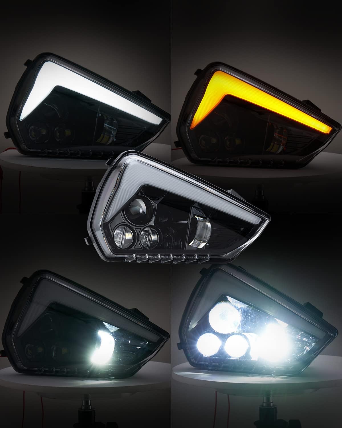 Ryker Front LED Headlights Assembly , A & UTV PRO LED Head Lamp High-Low Beams Turn Signal DRL Daytime Running Lights Kits with White Yellow Light for Can-Am Ryker Accessories,(2PCS)