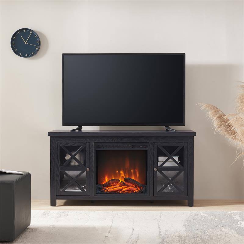 Hennu0026Hart Black TV Stands with Log Fireplace Insert - TV1089