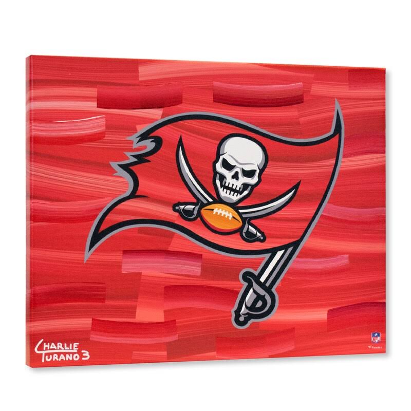 Fanatics Authentic Tampa Bay Buccaneers 16x22 x 20x22 Logo with Red Abstract Background Gallery Wrapped Embellished Giclee