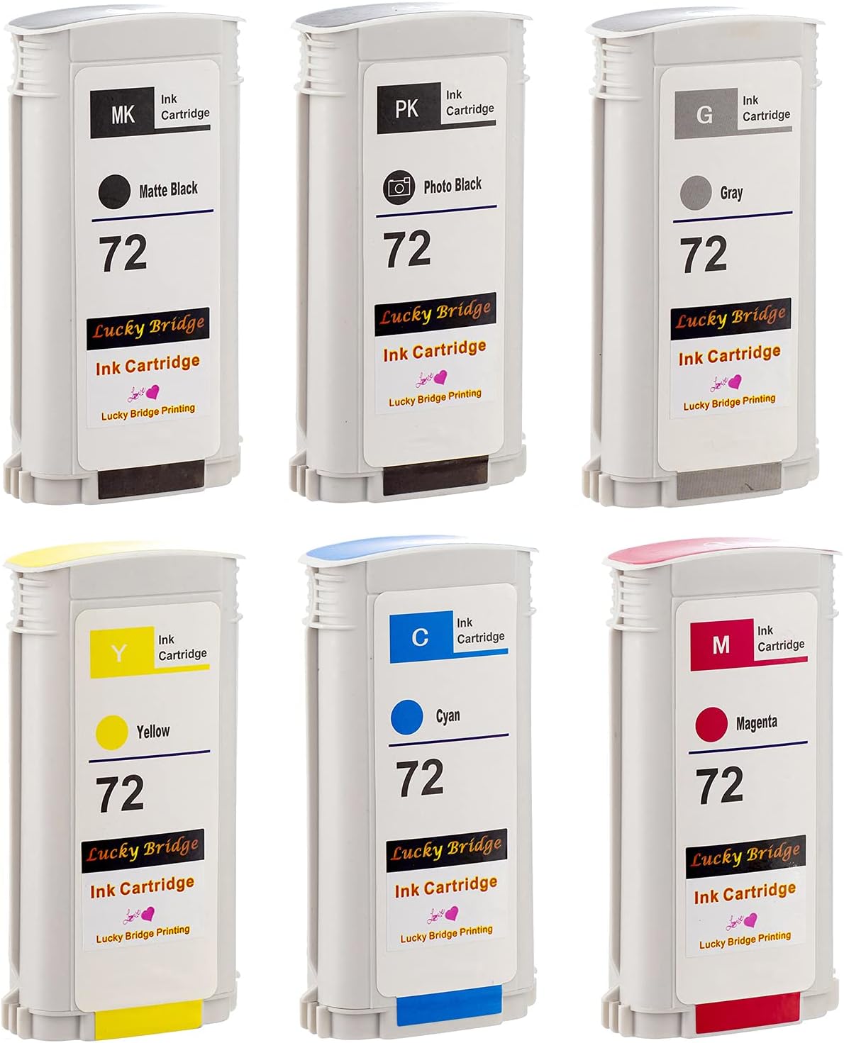 LKB 6PK Compatible HP72 Ink Cartridge Replacement with 130ML Use with designjet T1100 T1200 T1100ps T1120 SD-MFP T1120ps T2300 T610 T620 T770 Series Printer (6 Pack HP72) -US Pack of 2