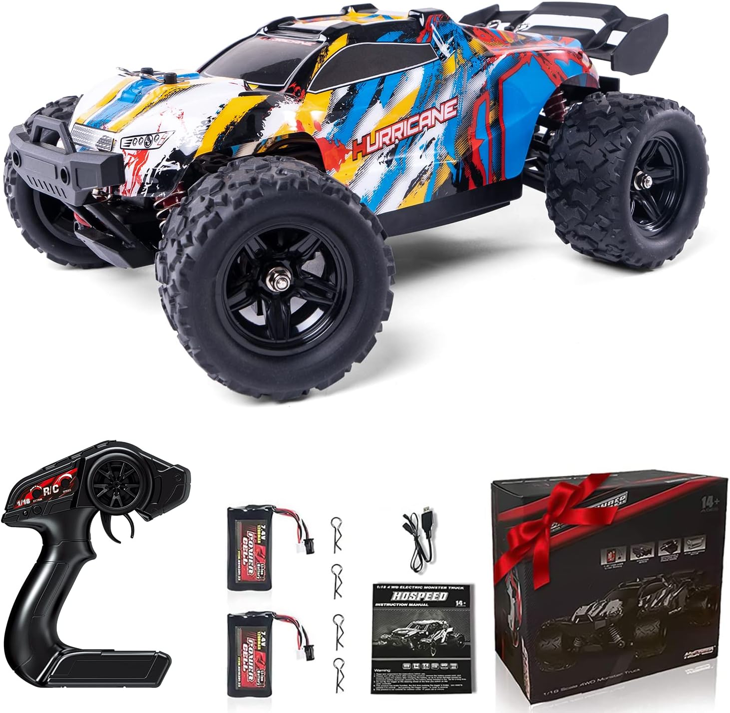 1:18 Scale 40+km/h RC Cars for Adults high Speed Remote Control Truck All-Terrain 4WD Fast Racing Hobby Car with Rechargeable Batteries Toys for Boys Girls Gift