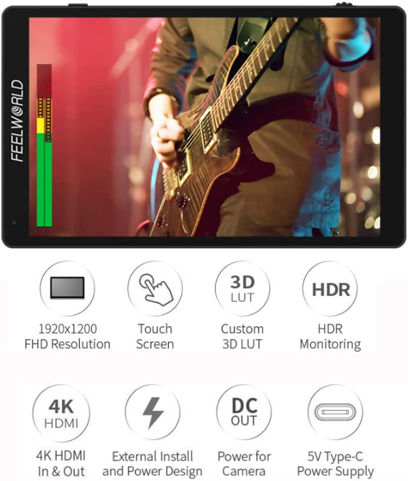 FEELWORLD F7 PRO 7 Inch 3D LUT Touch Screen DSLR Camera Field Director AC Monitor F970 External Power and Install Kit 4K 60Hz HDMI Input Output 1920X1200 IPS Panel