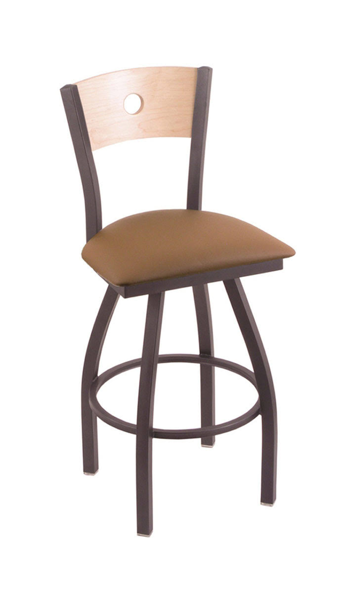 Holland Bar Stool XL 830 Voltaire Pewter Swivel Stool with Natural Maple Back and 25x22 Allante Beechwood Seat