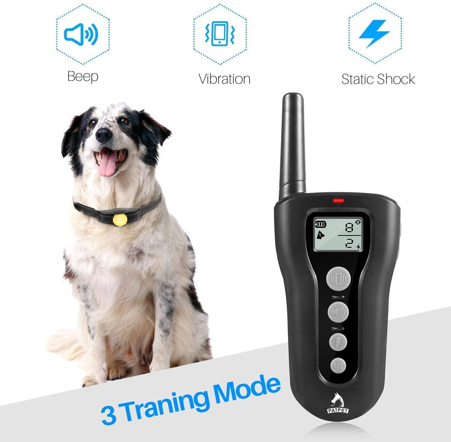 PATPET P320 Dog Training Collar for 2 Dogs, Shock Collar with Remote, 3 Training Modes, Beep, Vibration and Shock, Upto 1000 ft Remote Range, IPX7 Waterproof, for Small Medium Large Dogs Pack of 2