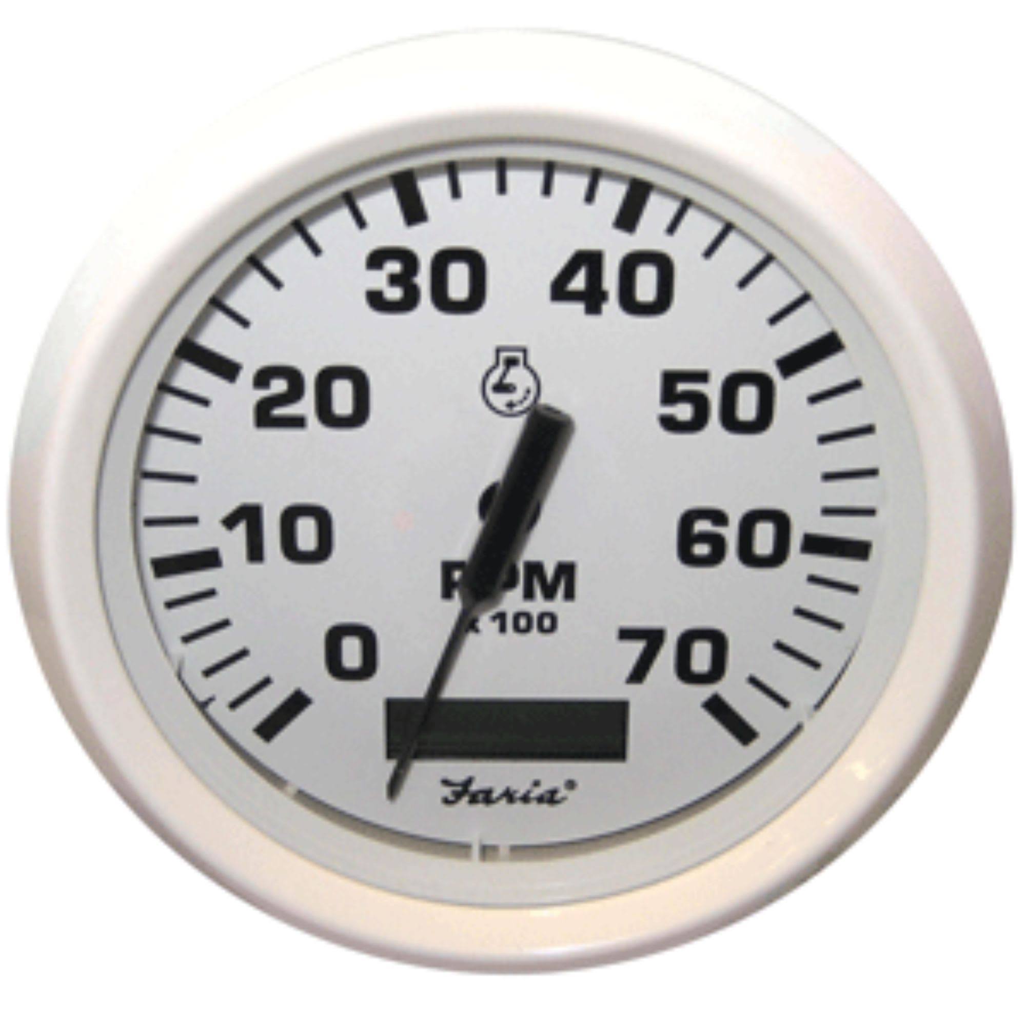 Faria Dress White 4x22 Tachometer w/Hourmeter 7,000 RPM (Gas Outboard)