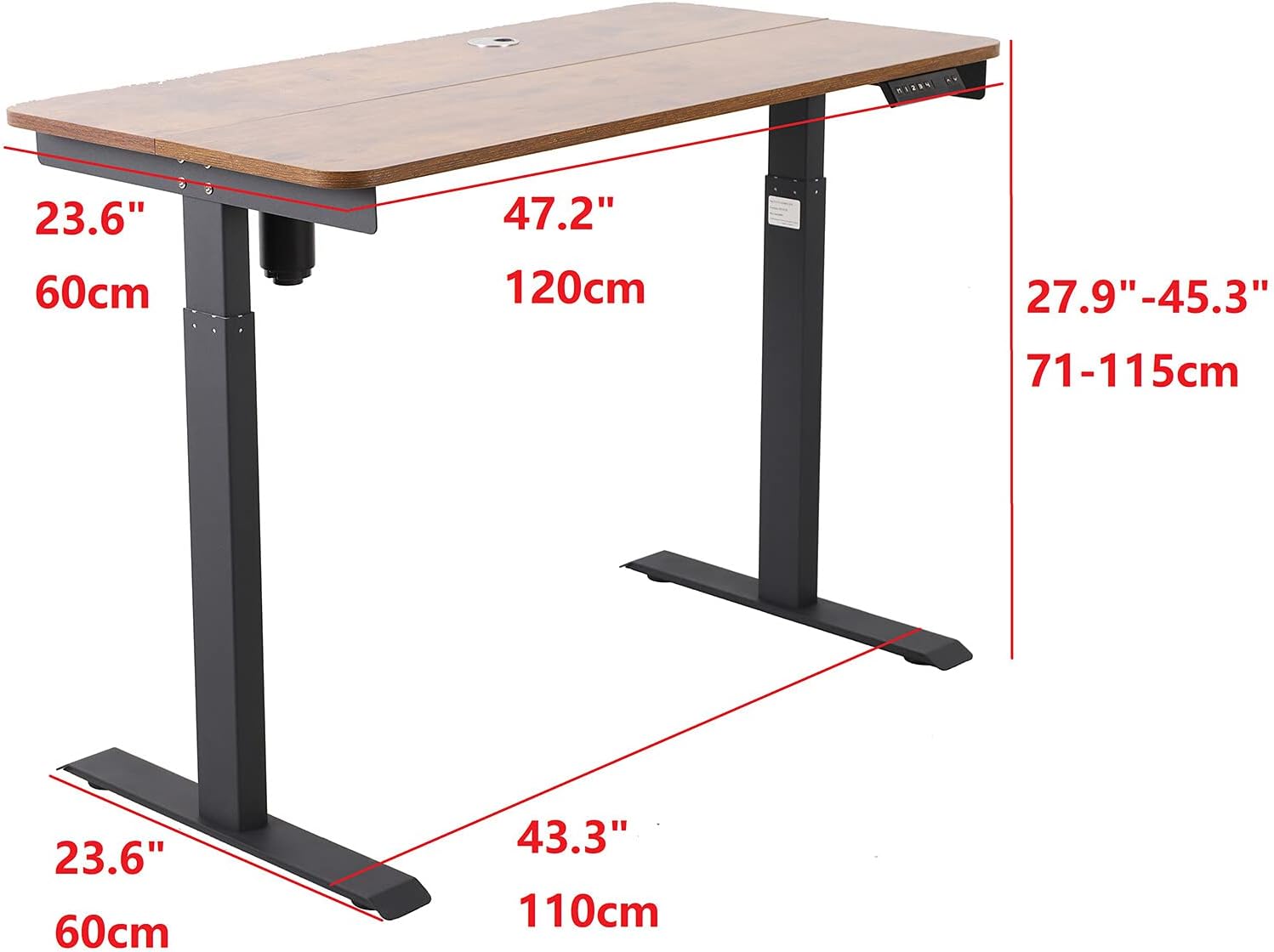 Electric Standing Desk, Computer Desk Single Motor Height Adjustable Desk, 48 x 24 inches Stand Up Desk Heavy Duty Steel Home Office Sit Stand Desk Classic (Black Frame/Rustic Brown Top)