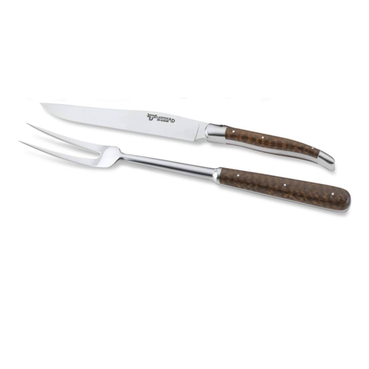 Laguiole en Aubrac Handcrafted Carving Set with Amourette Snakewood Handle