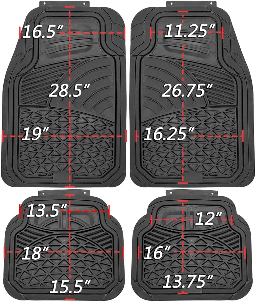 OxGord Brick-Style All-Weather Rubber Floor-Mats - Waterproof Protector for Spills, Dog, Pets, Car, SUV, Minivan, Truck - 4-Piece Set - Black