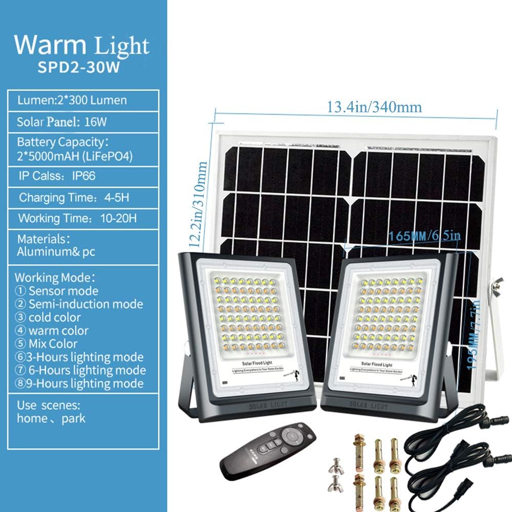 Solar Flood Light Outdoor Dusk to Dawn Dual Head 2 Packs LED Floodlights Auto On/Off with Remote Control Waterproof LED Solar Powered Security Light for Yard Pool Shed Sign Barn Garden Garage