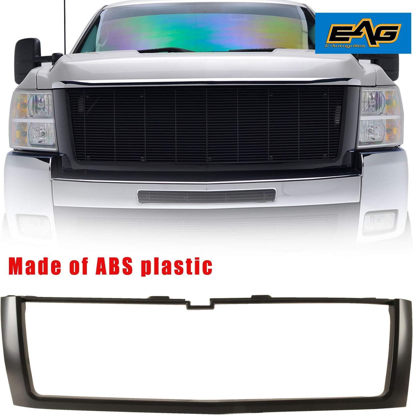 EAG Outer Grille Shell Black ABS Plastic Grille Grill Shell Fit for 2007-2010 Silverado HD