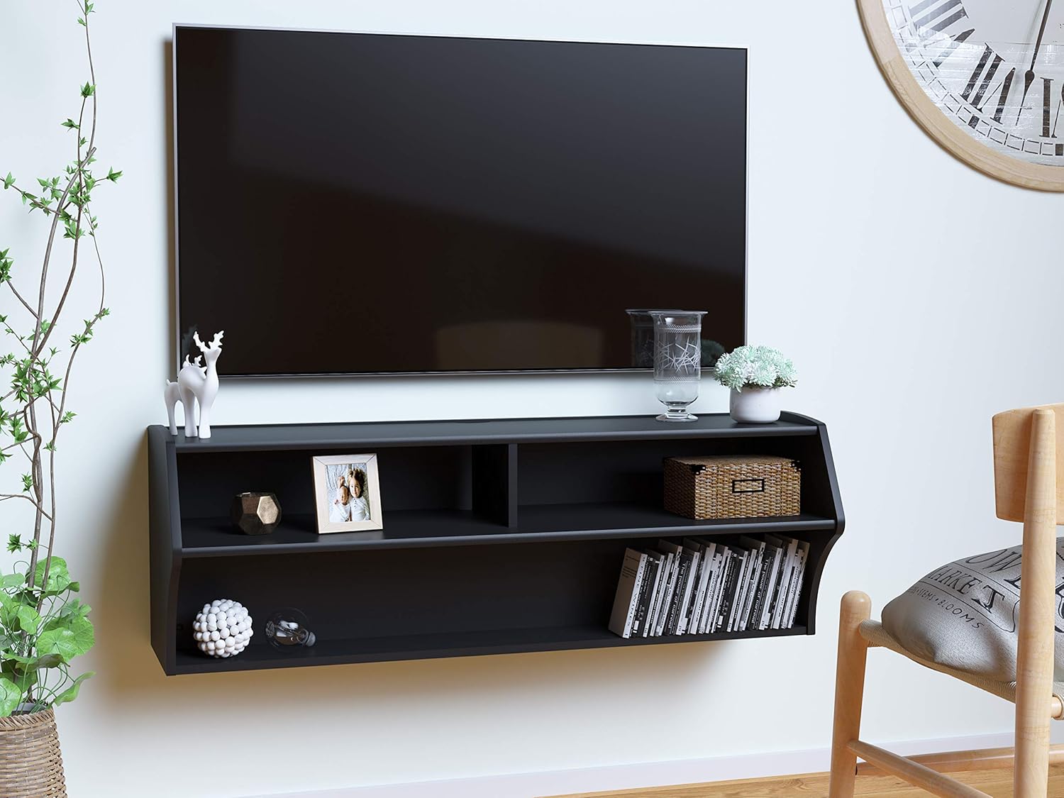 Prepac Altus Wall Mounted Audio/Video Console, 48.5”W x 16.75”H x 16”D, Black