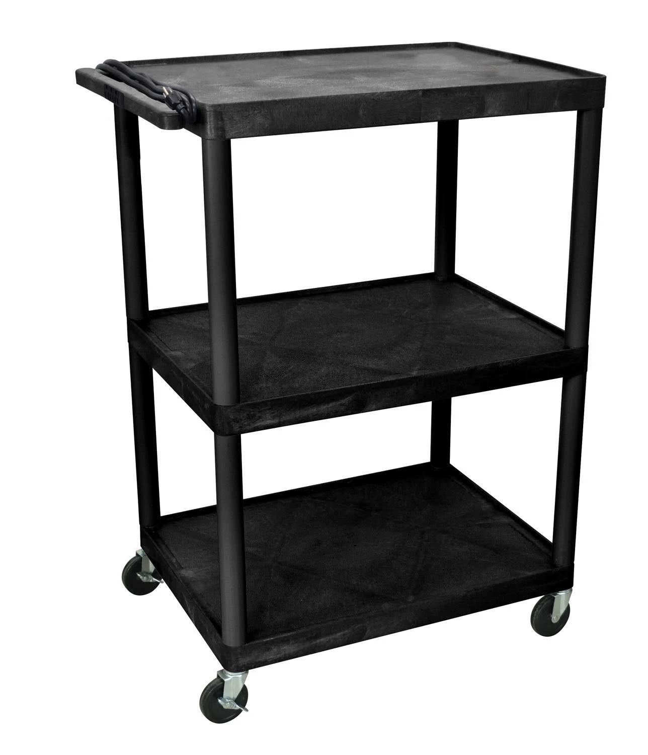 Offex 48 Three Flat Shelves AV Electric Cart - Black