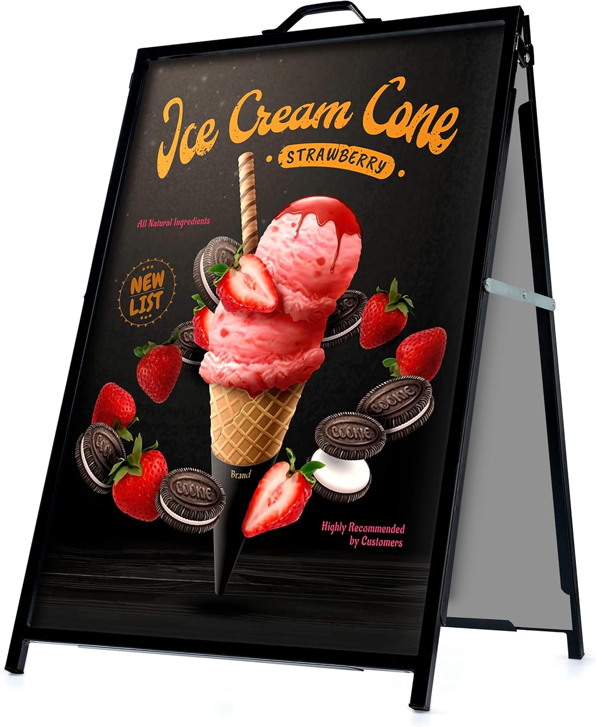 A-Frame Sidewalk Sign Board Curb Sign 24x36 inch Slide in Double Sided Display Foldable and Portable Comes with Carry Handle and 2 Plastic Boards Weather Resistant Does Not Fall with Winds Color Black