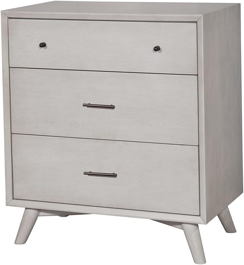 Alpine Furniture Flynn Mid Century Modern Wood 3 Drawer Accent Chest in Gray