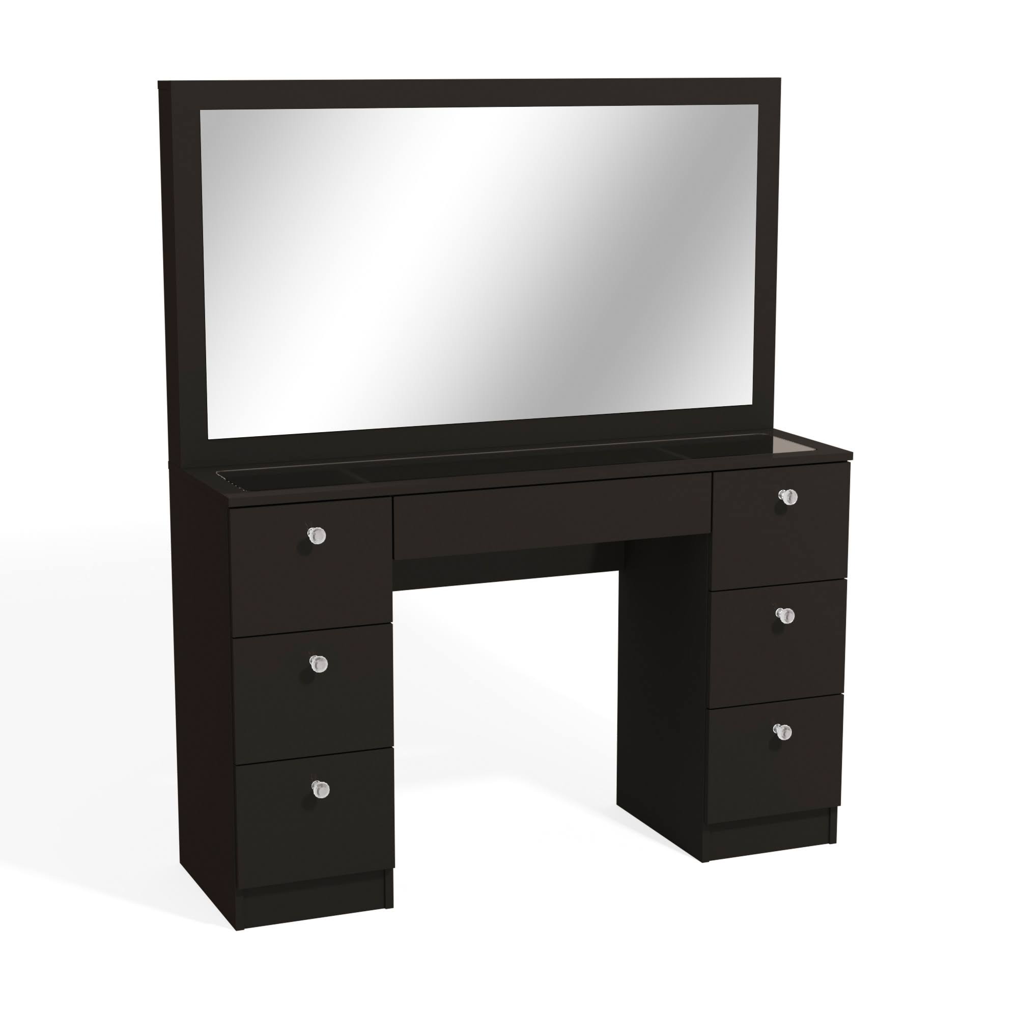 Boahaus Venus Modern Vanity, Glass Top, 07 Drawers (Black)