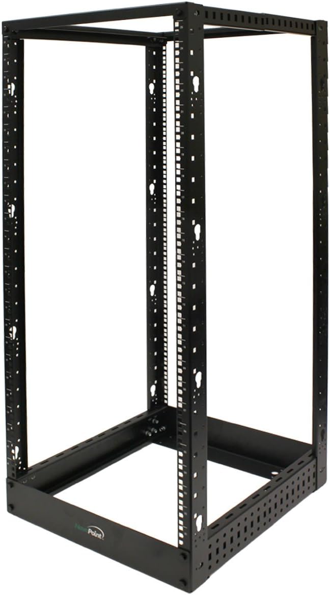 NavePoint 25U Professional 4-Post IT Open Frame Server Network Relay Rack 4.5 Feet Tall Black