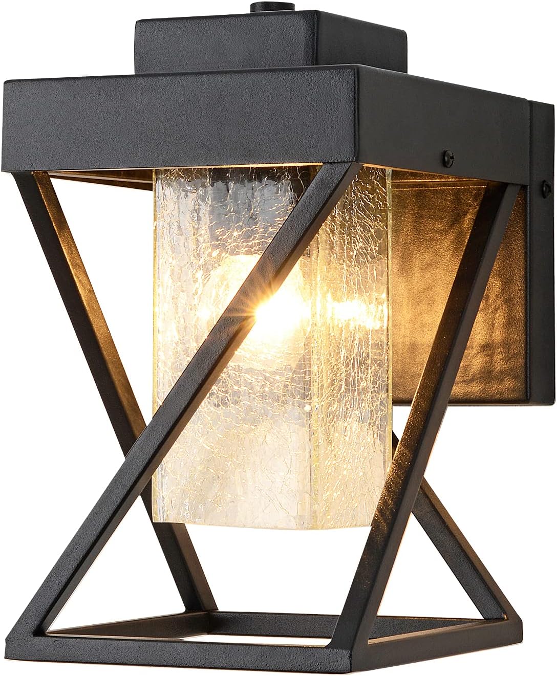 DELICAVY Small Outdoor Wall Lights Exterior Light Fixtures Wall Mount Porch Light Waterproof Black Finish with Crackle Glass, Modern Outdoor Wall Sconce for House Garage, Front Door, Patio, Hallway