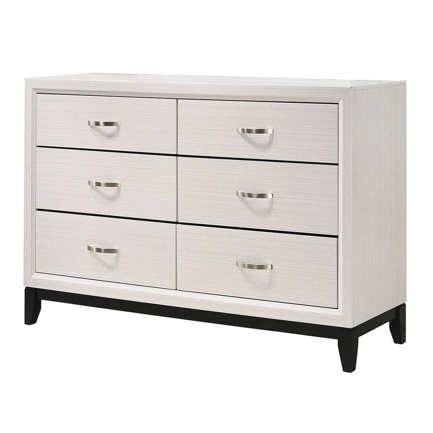 Benzara BM215266 Transitional Style Dresser with 6 Drawers and Metal Pulls White and Black