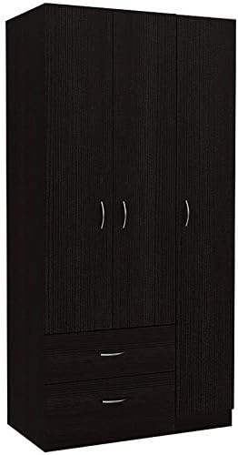 BOWERY HILL Black Modern Engineered Wood Austral 3 Door Armoire