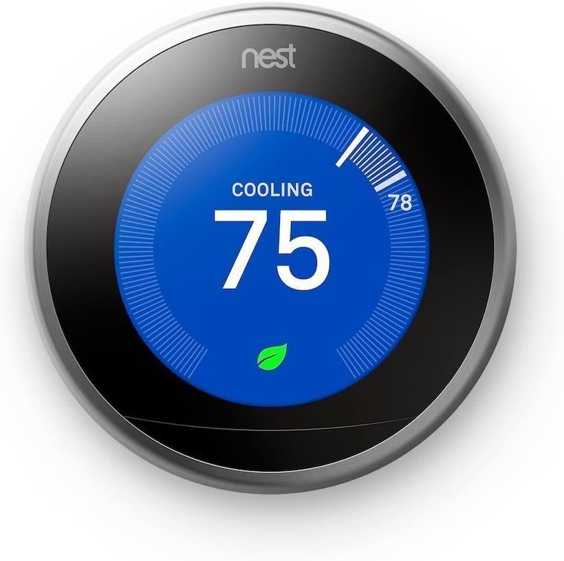 Nest T3007ES Learning Thermostat Easy Temperature Control Stainless Steel Construction Works Alexa, Silver Black (Renewed)