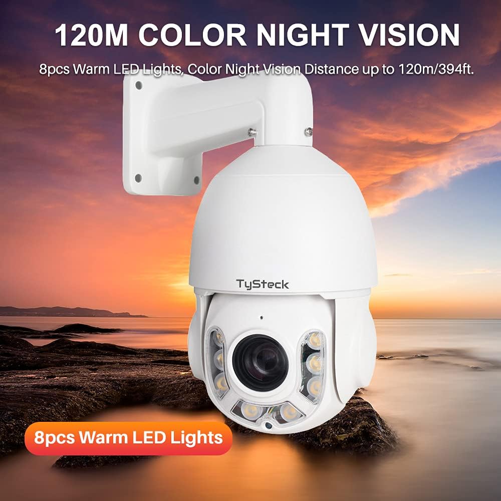 AI Auto Tracking 5MP H.265 PTZ POE+(802.3at) IP Security Dome Camera 18X Optical Zoom Built in Two Way Audio Waterproof Full Color 394ft Outdoor Video Surveillance