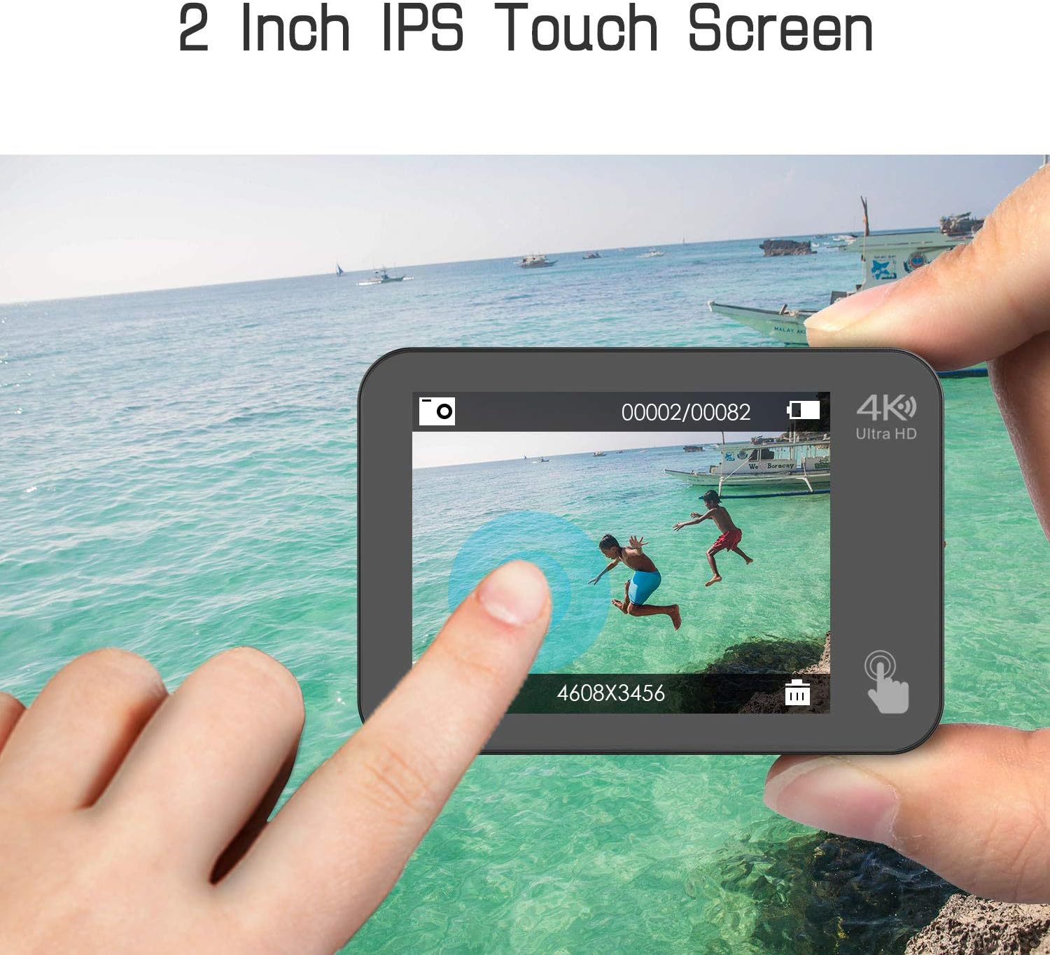 Waterproof Action Camera 4K 60FPS 20MP Underwater Camera Camcorder 40M 170 ° Wide Angle Camera with Touch Screen Stabilizer 2 Rechargeable 1350mAh Batteries and Accessories Kit