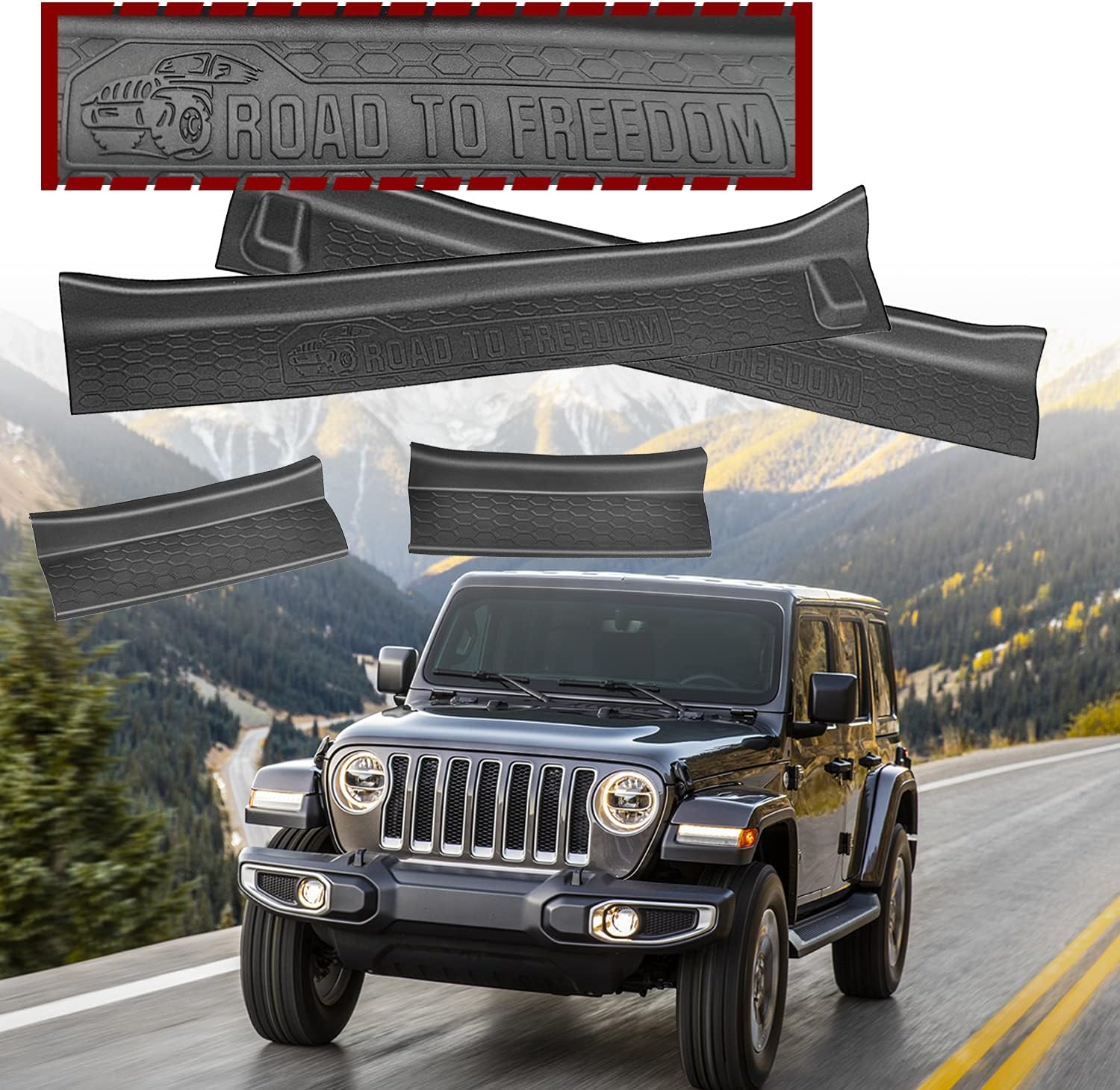 Door Sill Guards Kit Compatible 2018-2021 Jeep Wrangler JL / Jeep Gladiator JT Accessories Parts, Door Entry Guard Kit, Plate Cover with Logo (Black, 4-Door).
