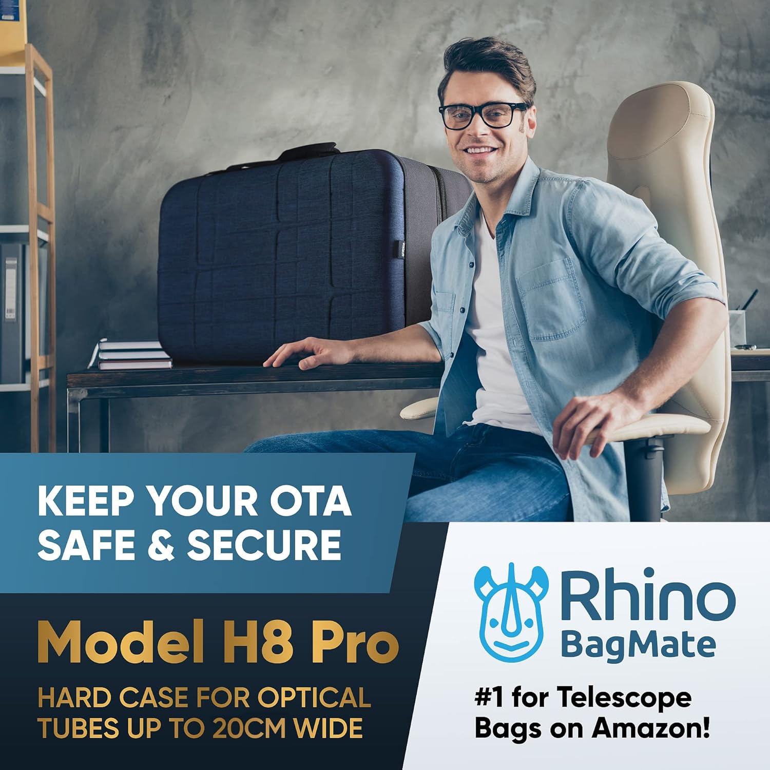 Rhino BagMate H8 Telescope Case Compatible with Celestron Optical Tubes | Hard Case with Soft Padding for Maximum Protection of 4&rdquo;, 5&rdquo;, 6&rdquo;, and 8&rdquo; Optical Tubes | Includes a Built-in Accessory Bag