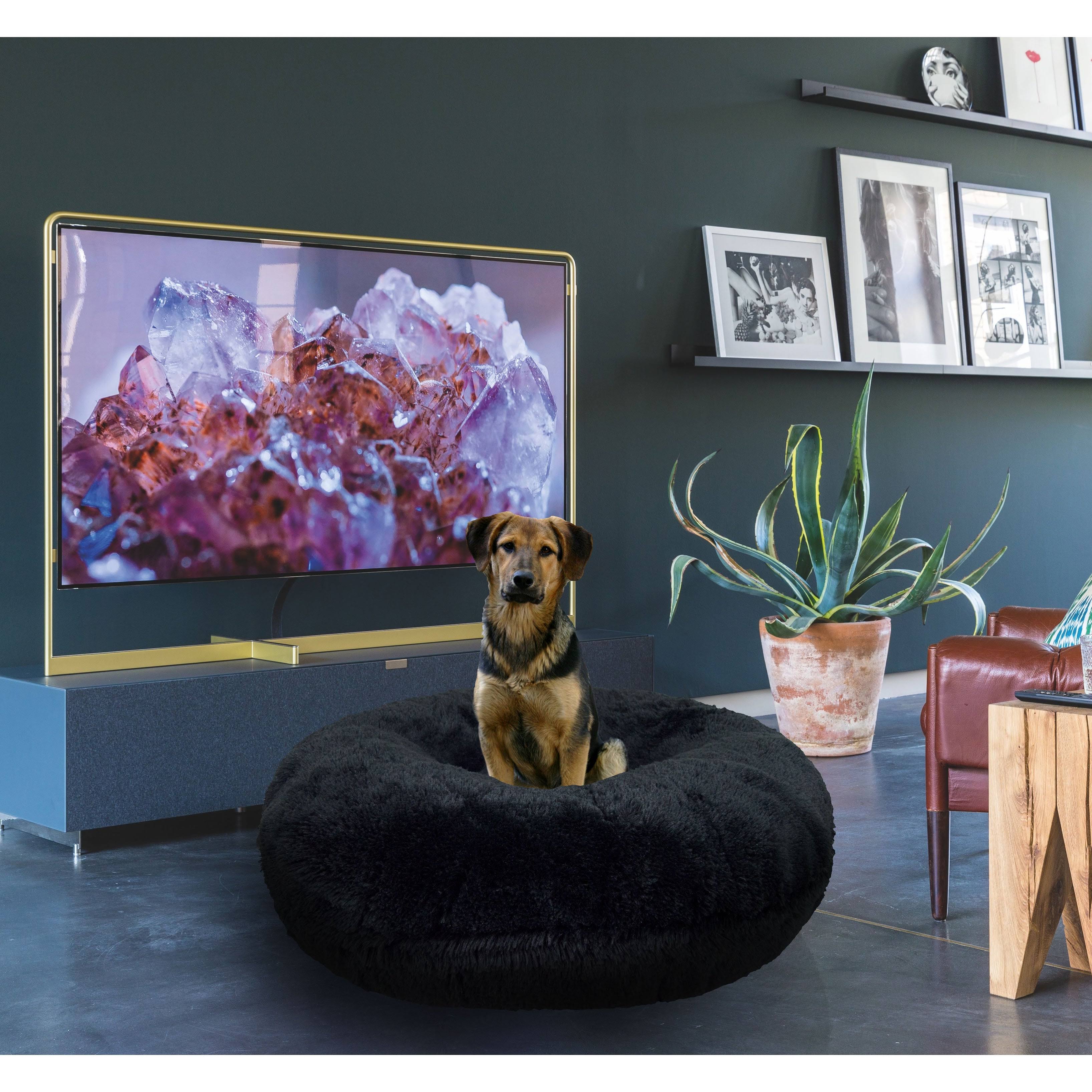 Bessie and Barnie Signature Black Bear Luxury Extra Plush Faux Fur Bagel Pet / Dog Bed - MD - 36x22