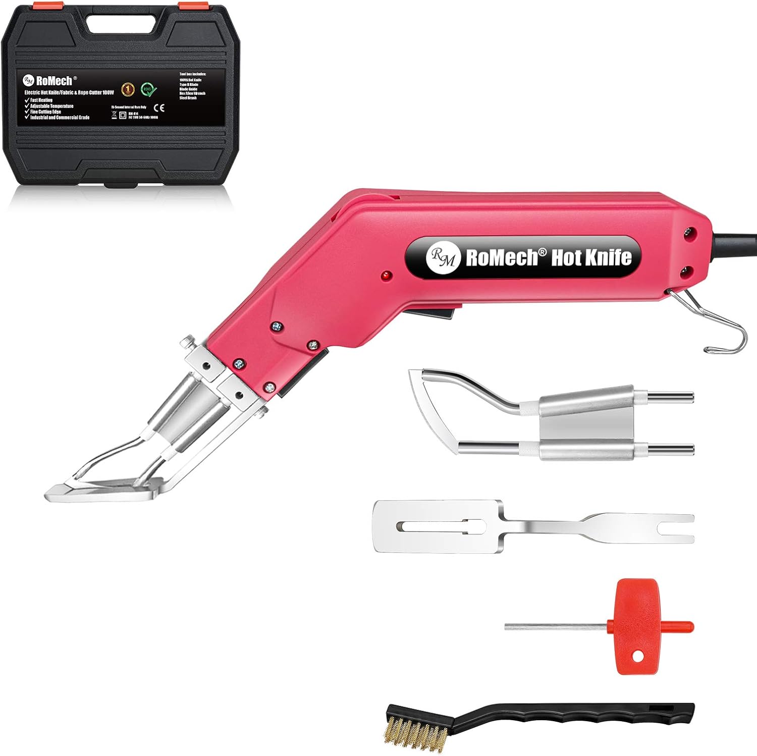RoMech Rope Cutter Fabric Cutter - Pro Electric Hot Knife Heat Sealer with Adjustable Power - Cutting Tool Kit- with Blades & Accessories (100W, RM-014)