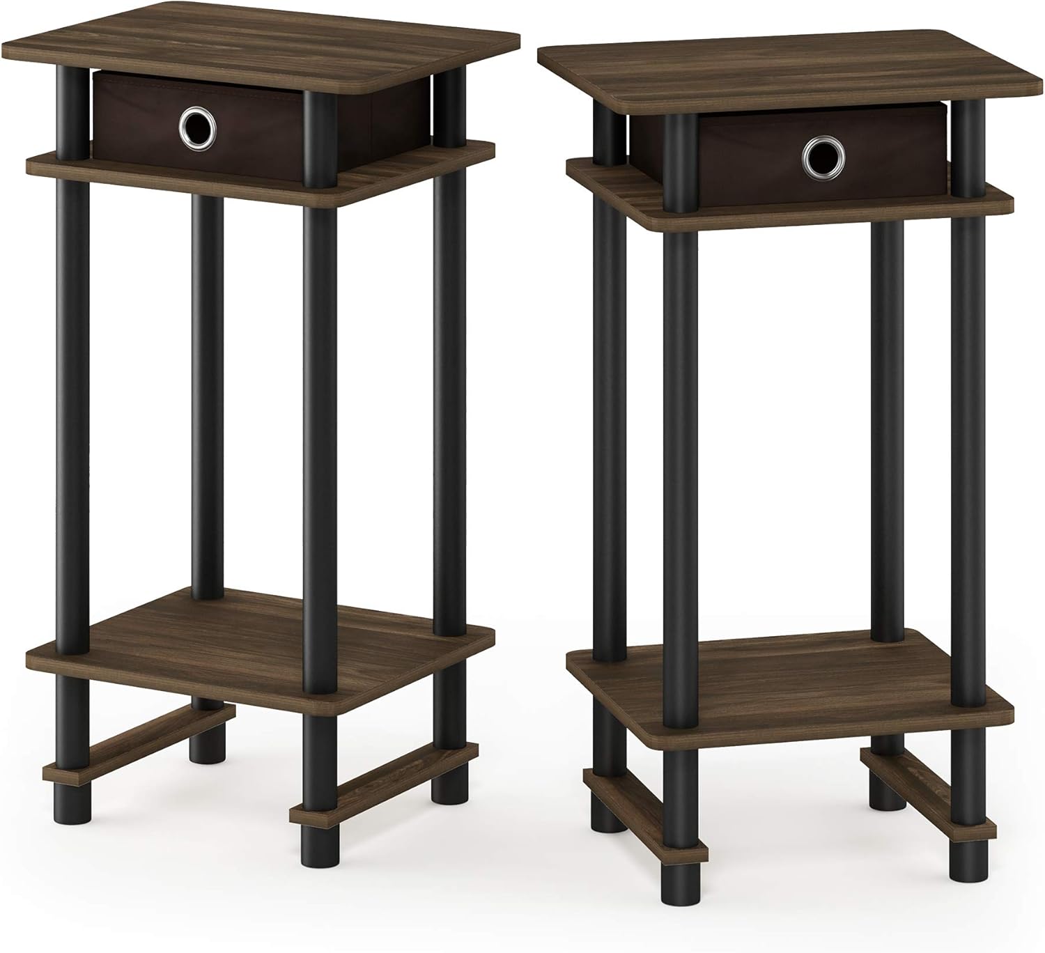 FURINNO Turn-N-Tube Tall End Table, French Oak Grey/Black/Black Pack of 2