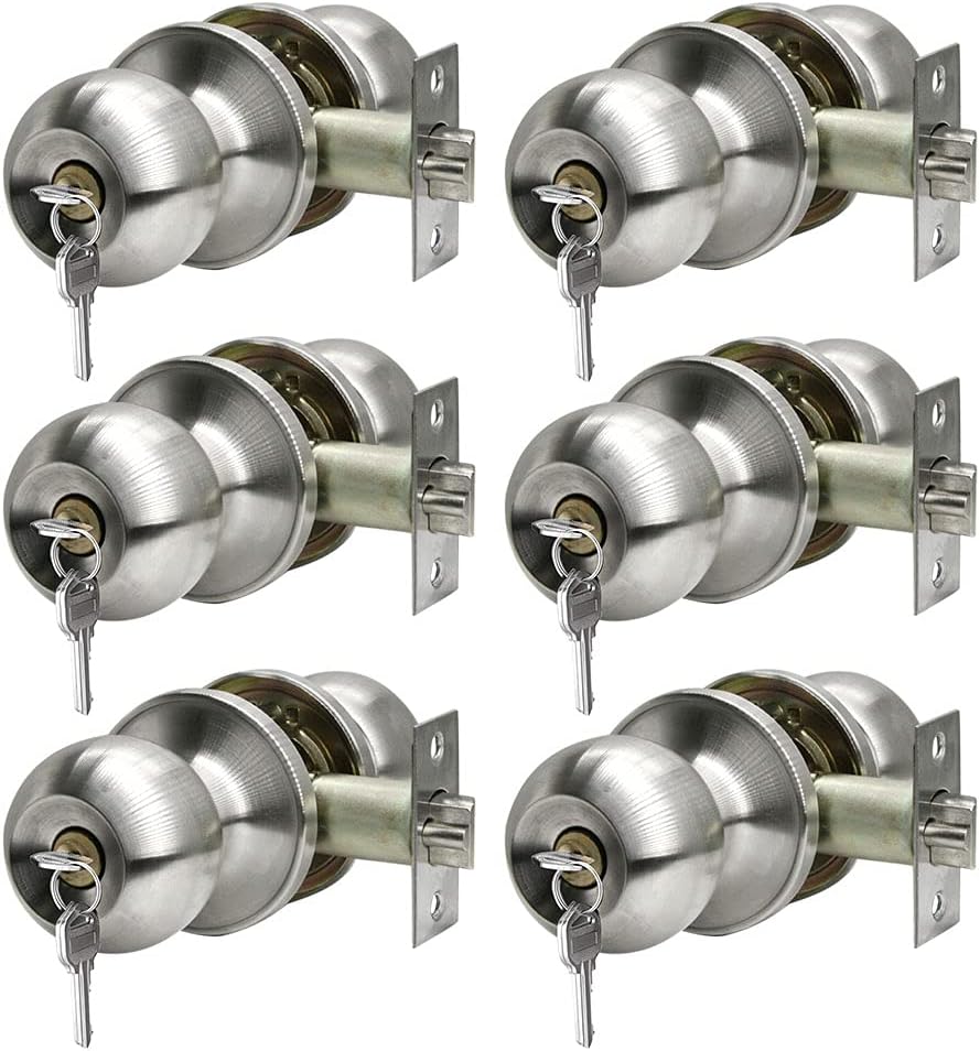 Suntai Privacy Door Knobs Keyless Interior Locks for Bedroom or Bathroom- Ball, Satin Nickel Interior Keyless Turn Thumb Locking Round Door Handle, Satin Nickel,10Pack Pack of 2
