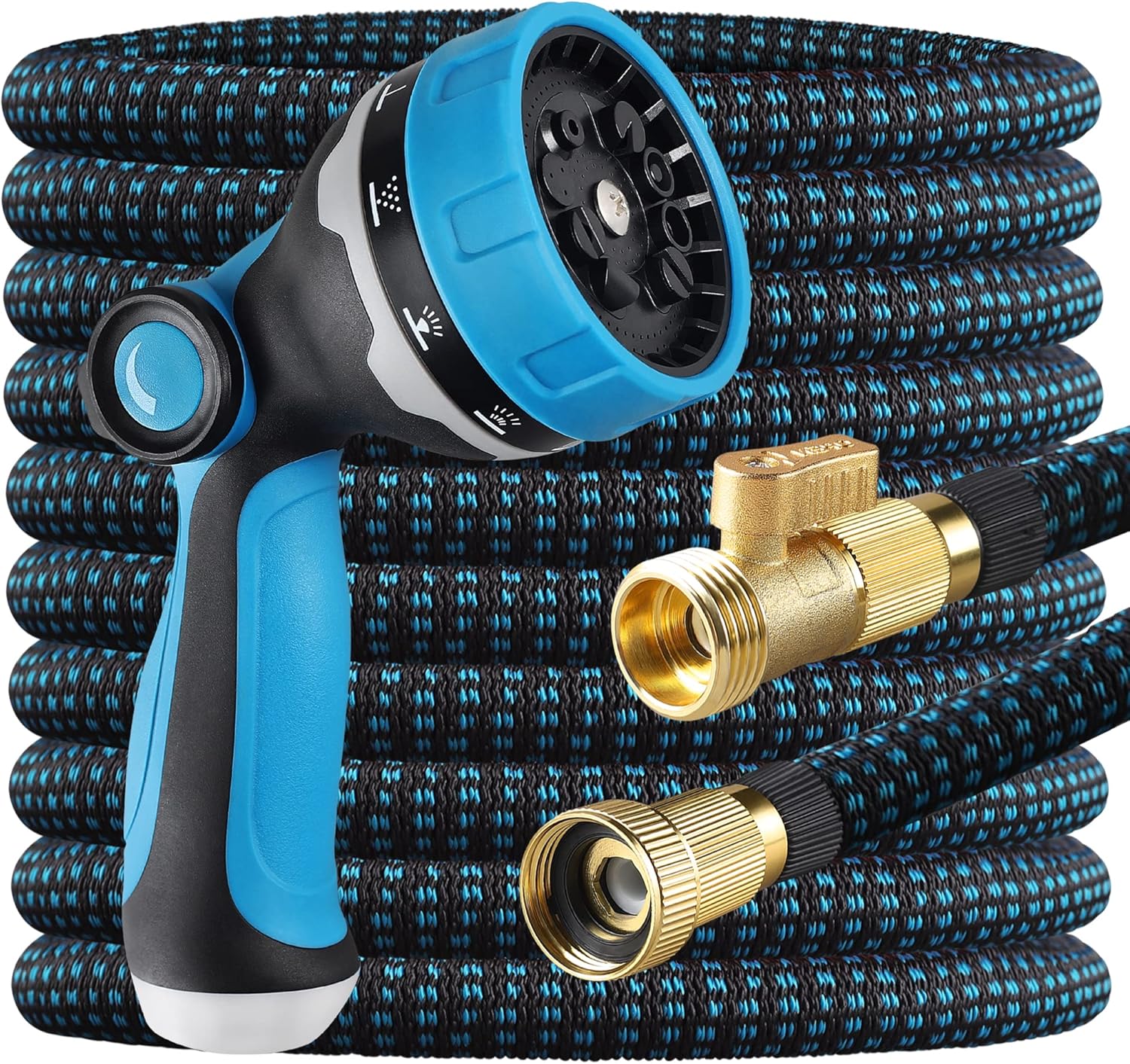 Knoikos Expandable Garden Hose 100ft -Expanding Water Hose with 10 Function Nozzle -Lightweight No-Kink Flexible Hose with Solid Fittings Durable 3-Layer Latex Core Pack of 2