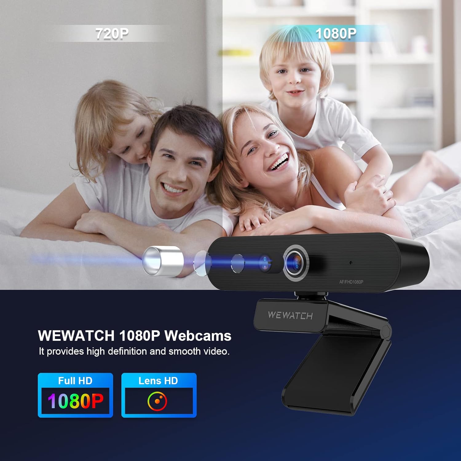 1080P Webcam, WEWATCH PCF2 Web Camera with 2 Microphone, Auto Focus Webcams, Plug & Play USB Webcam, Low Light Correction,Auto Exposure Control for Live Streaming/Video Conference, Zoom/Skype/FaceTime