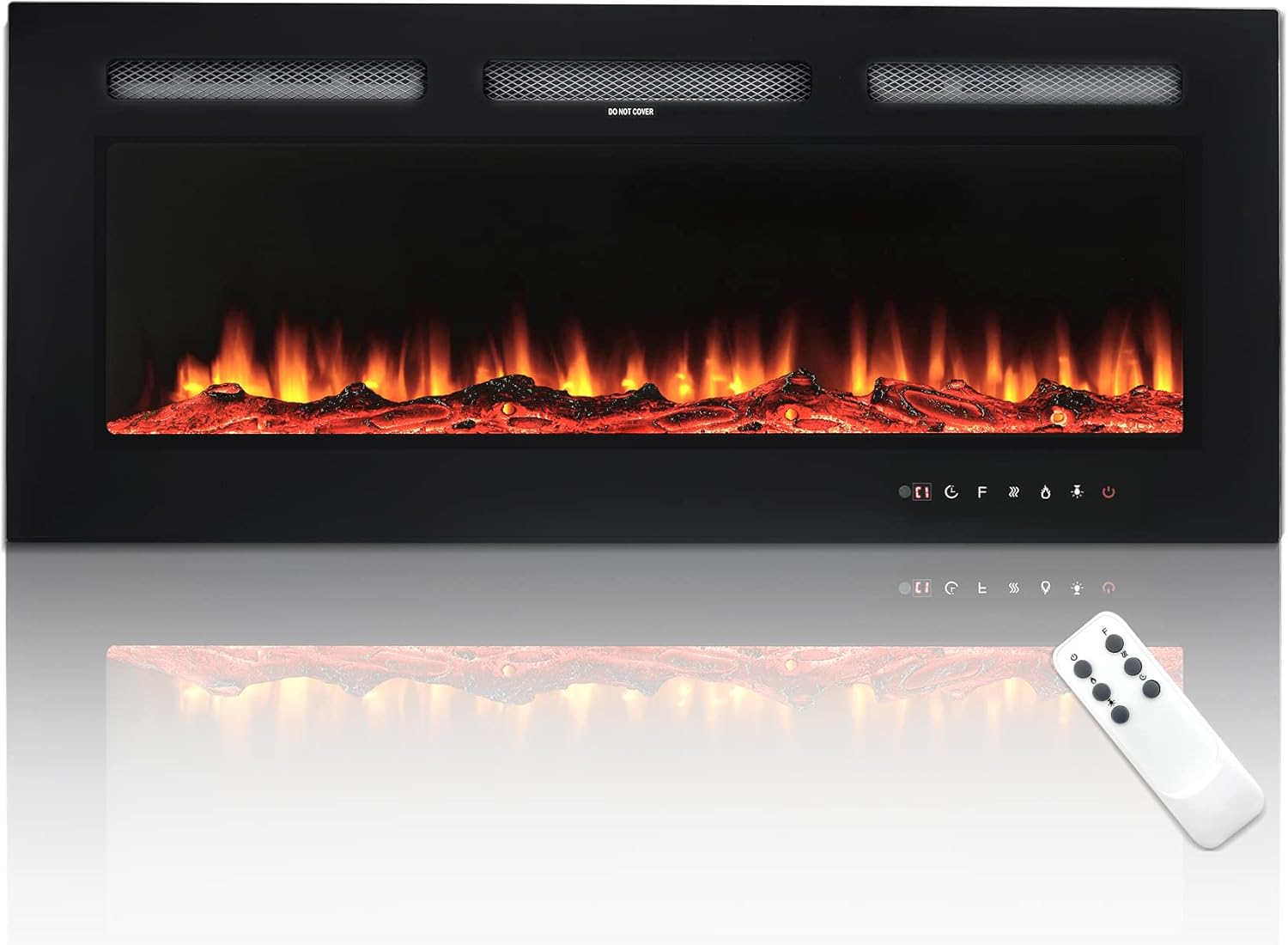DecExpert 40 inch Electric Fireplace Recessed,12 Flame Settings,Log Set or Crystal Options,Wall Mounted and Built-in,Control by LED Touch Panel & Remote,750/ 1500 W Heater, CETL Approved,Black