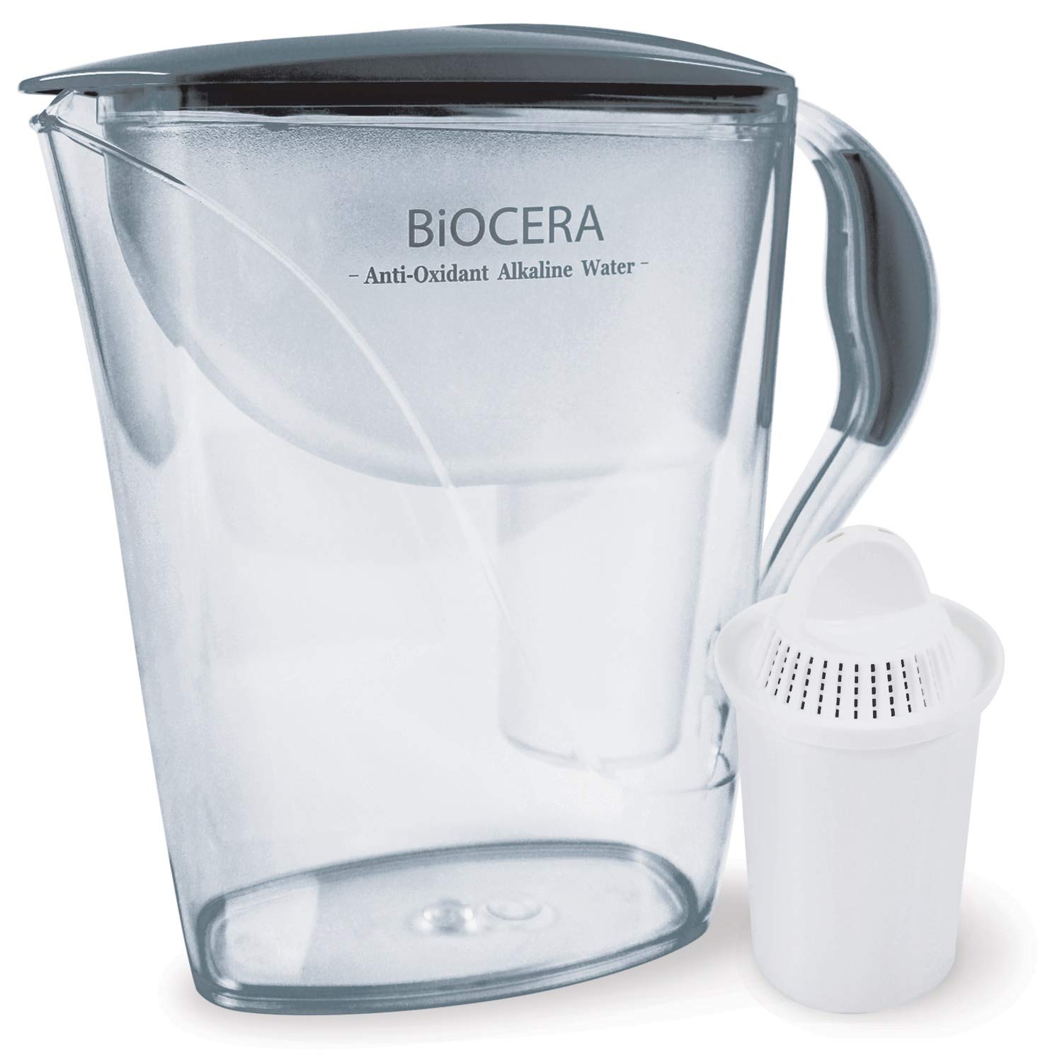 BIO CERA Alkaline Antioxidant Water Filter Pitcher (Includes 1 Free Cartridges) BPA-Free, Toxin-Free Mineralized Alkaline Water Ionizer, Activated Carbon Filter - Up to PH 9.5